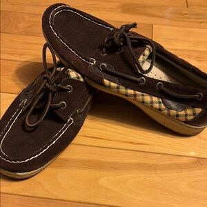 Women's Brown Plaid Boat Shoes